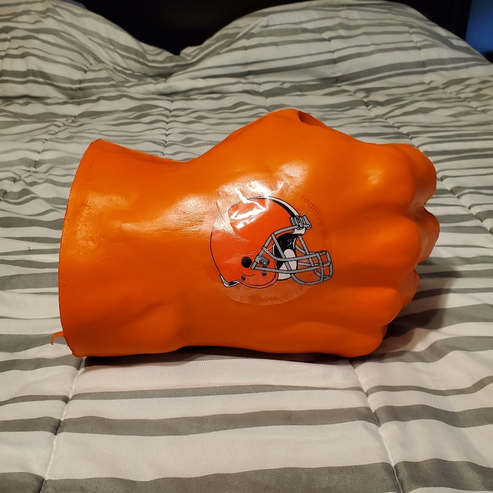 Cleveland Browns hand with can holder